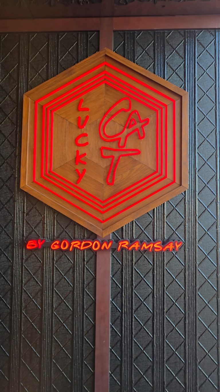 The Lucky Cat Restaurant signage.